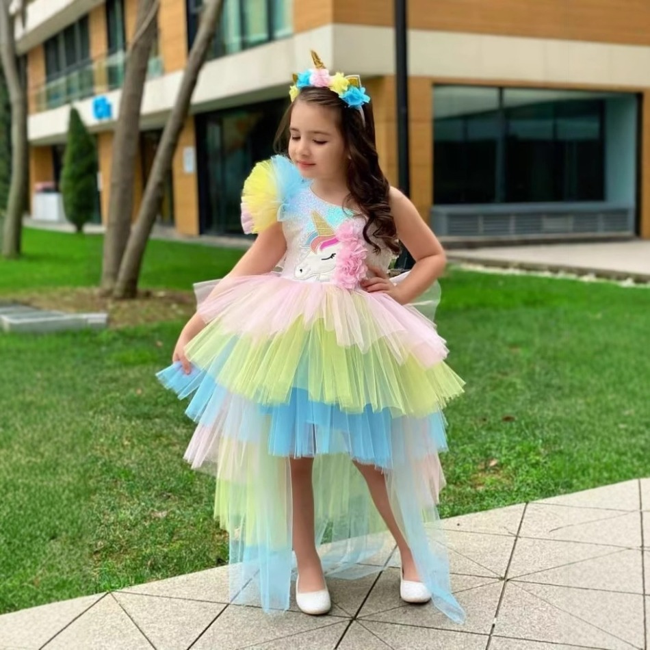 Baby Clothing For Girls - Радужное праздничное платье с единорогом для